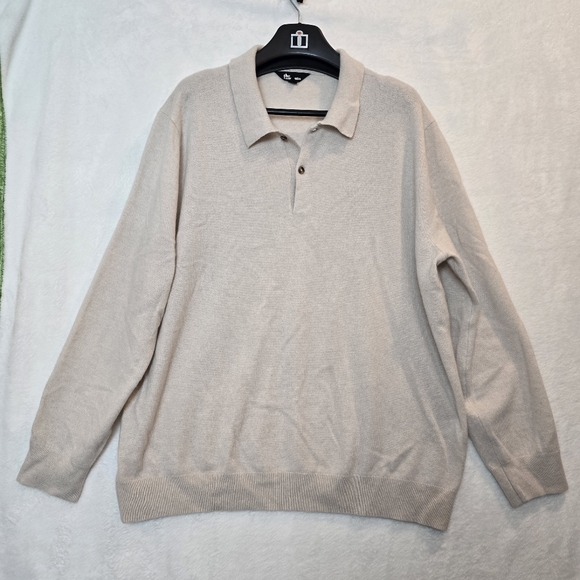 The Commons 100% Cashmere Sweater Polo Johnny Collar Light Tan Beige XXL